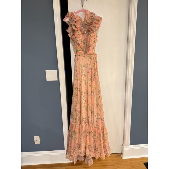 Mac Duggal Pink Ruffle Tiered Floral Cut-Out Chiffon Gown Size 6 *Hemmed* - Picture 4 of 8